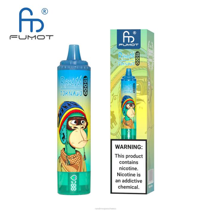 RandM Tornado Schweiz | Fumot RandM Tornado 00P253 15000 Vape-Gerät mit Akku und E-Liquid-Display Version 3 Mango auf Eis